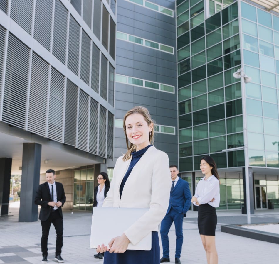businesswoman with business team