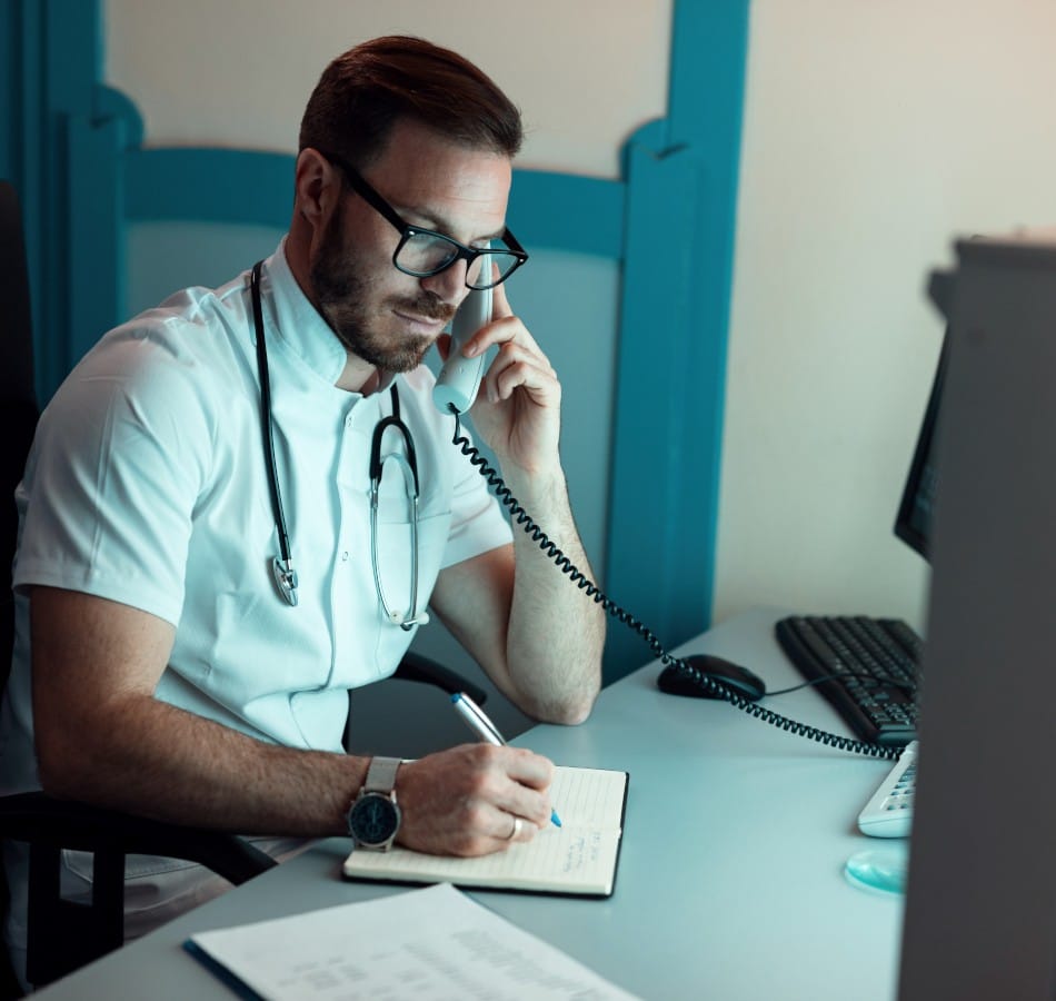 healthcare section doctor talking with patient phone
