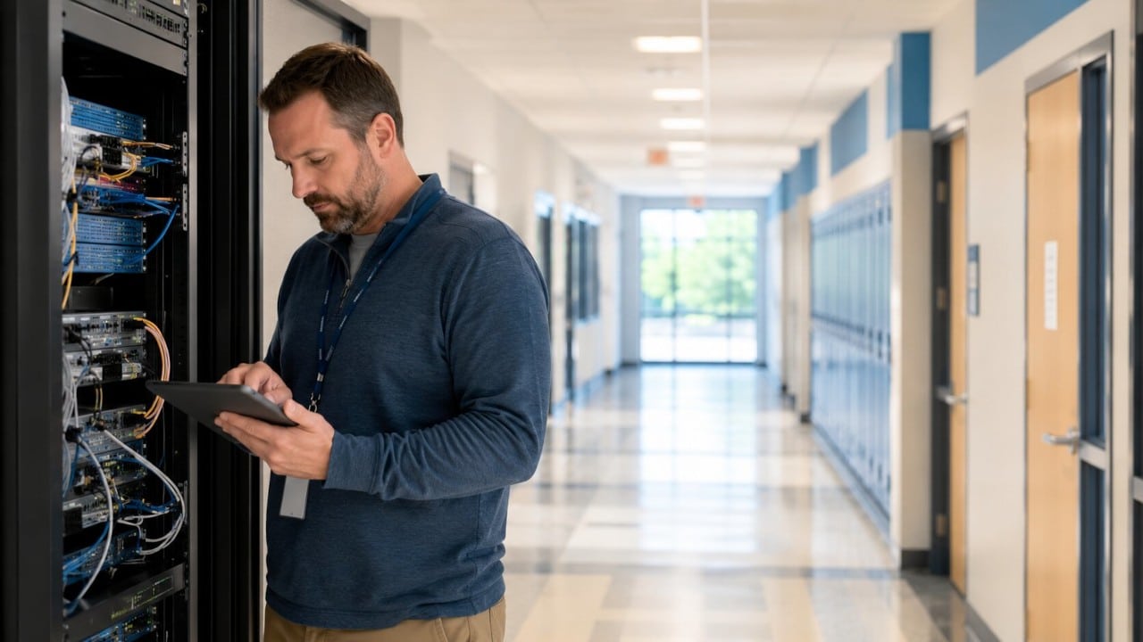 k 12 school hallway with it administrator k 12 school hallway with it administrator