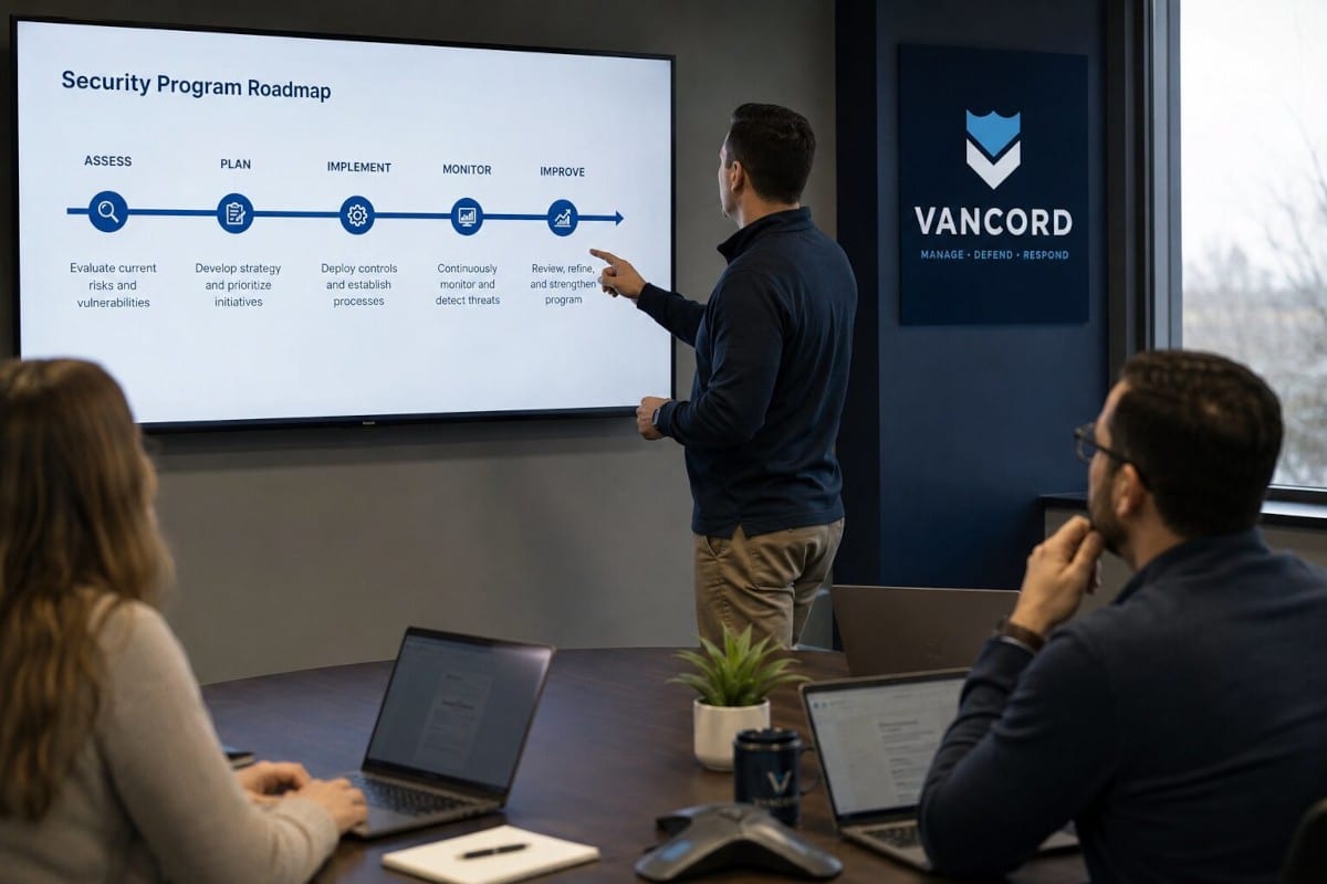 viso cybersecurity risk assessment security roadmap vISO security leader presenting a cybersecurity risk assessment and security roadmap to improve security posture